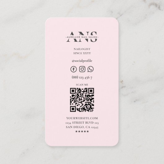 ネイルアーティストモダンネイリストモノグラムピンク 名刺 (裏面)
