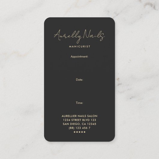 ネイルアーティストモダンマニキュリストブラックアポイントメント 名刺 (裏面)
