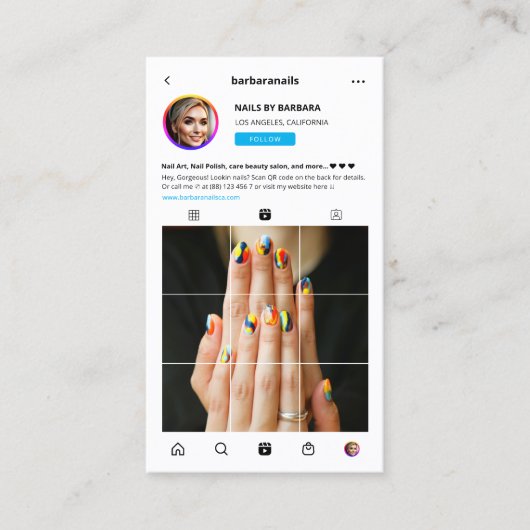 ネイルアーティストモダン爪、 ネイル美しいサロンインスタグラム 名刺 (正面)