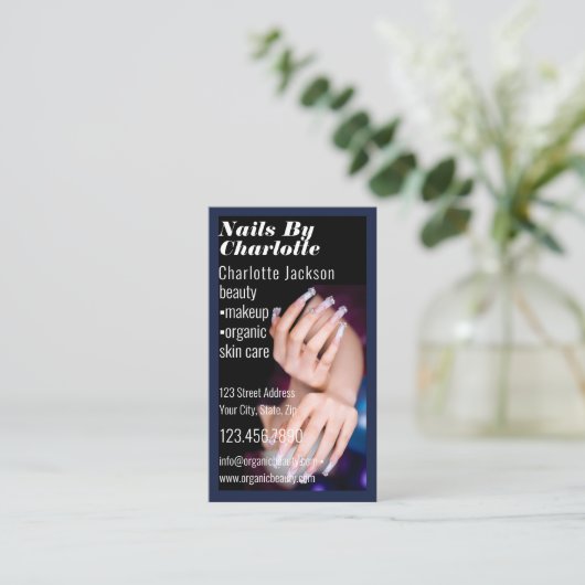 ネイルアーティストモダン美しいサロンブラックインスタグラム 名刺 (スタンド正面)