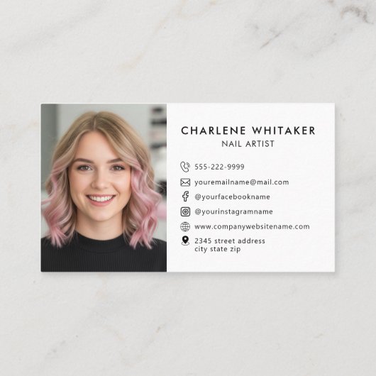 ネイルアーティストモーヴェポーランドフォトモダンタイポグラフィ 名刺 (裏面)