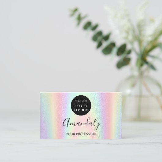 ネイルアーティストラッシュヘアドレッサーロゴQRホログラフ 名刺 (スタンド正面)