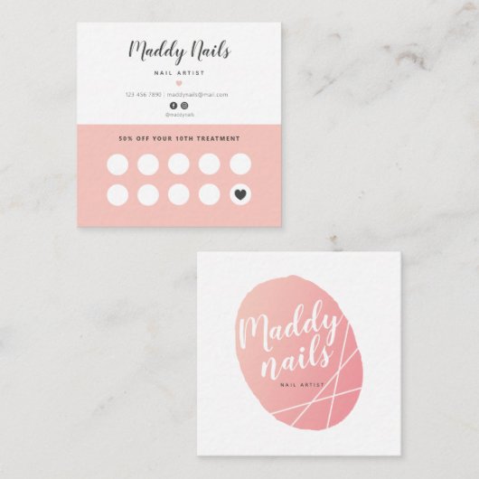 ネイルアーティスト名刺、爪、 ネイルロイヤリティカード スクエア名刺 (正面/裏面)