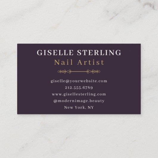 ネイルアーティスト抽象芸術紫金ゴールド波色 名刺 (裏面)