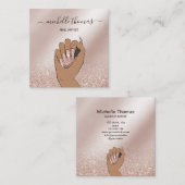 ネイルアーティスト署名バラ金ゴールドネイリスト スクエア名刺 (正面/裏面)