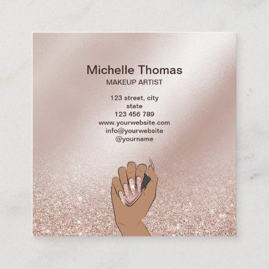 ネイルアーティスト署名バラ金ゴールドネイリスト スクエア名刺 (裏面)