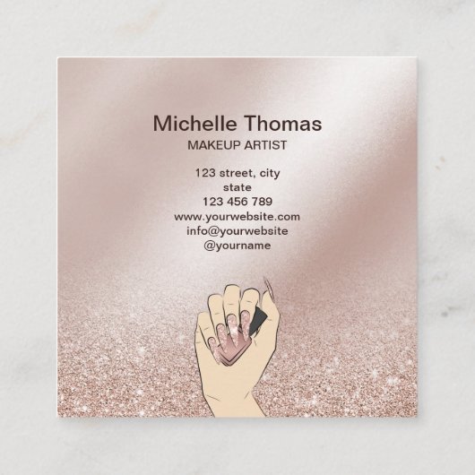 ネイルアーティスト署名バラ金ゴールドネイリストSq スクエア名刺 (裏面)