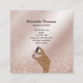 ネイルアーティスト署名バラ金ゴールドネイリストSq スクエア名刺 (裏面)