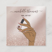 ネイルアーティスト署名バラ金ゴールドネイリストSq スクエア名刺 (正面)