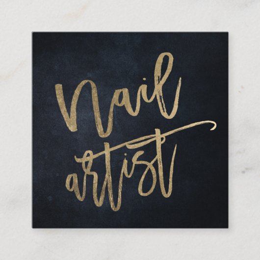 ネイルアーティスト金ゴールドタイポグラフィ黒水色 スクエア名刺 (正面)