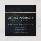 ネイルアーティスト金ゴールドタイポグラフィ黒水色 スクエア名刺 (裏面)