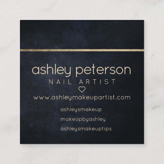 ネイルアーティスト金ゴールドタイポグラフィ黒水色 スクエア名刺 (裏面)