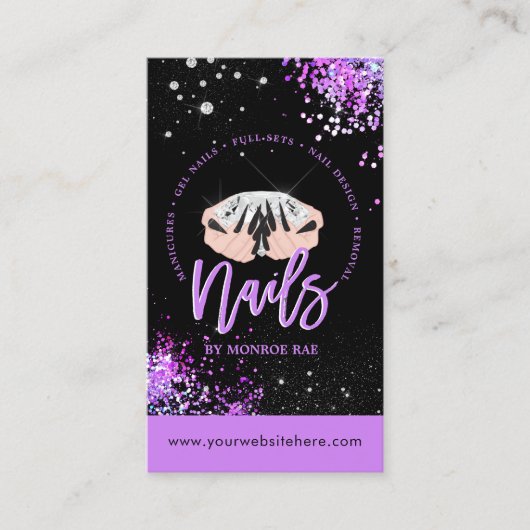 ネイルアーティスト・ダイヤモンド・ロゴ・グリッター爪、 ネイルショップ&サロン 名刺 (正面)