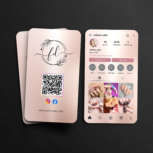 ネイルアーティスト ローズゴールド QRコード Instagramプロフィール 名刺