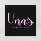 ネイルアーティストUnas Glowスクリプトとフォトサロンピンク スクエア名刺 (正面)