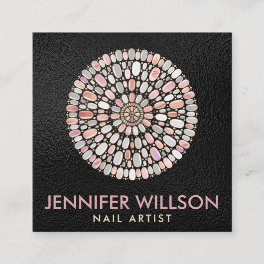 ネイルアートマンダラパールピンクマーブル スクエア名刺 (正面)