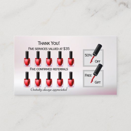 ネイルアート技術者 – 赤爪、 ネイルポーランドロイヤリティ 名刺 (裏面)