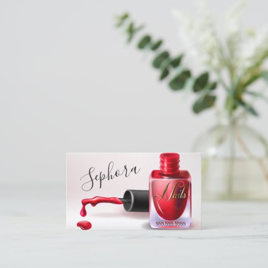 ネイルアート技術者 – 赤爪、 ネイルポーランド 名刺 (スタンド正面)