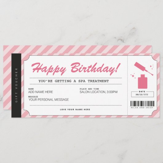 ネイルケア ギフト券 ピンク 誕生日プレゼント 招待状 (正面/裏面)