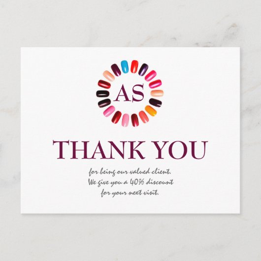 ネイルケア サロン シンプル ホワイト 感謝 クーポン ポストカード (正面)