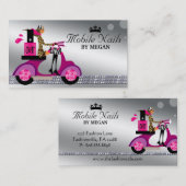 ネイルサロンのスクーターの女の子のファッションのモダンの銀 名刺 (正面/裏面)