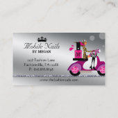 ネイルサロンのスクーターの女の子のファッションのモダンの銀 名刺 (裏面)