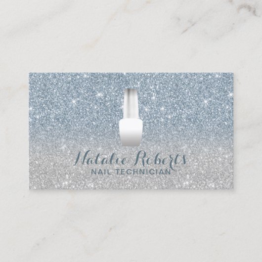 ネイルサロンのポーランドのメーキャップアーティストの挨りだらけの青いグリッター 名刺 (正面)