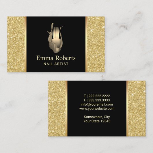 ネイルサロンのポーランド人のボトルのモダンな金ゴールドのグリッター 名刺 (正面/裏面)