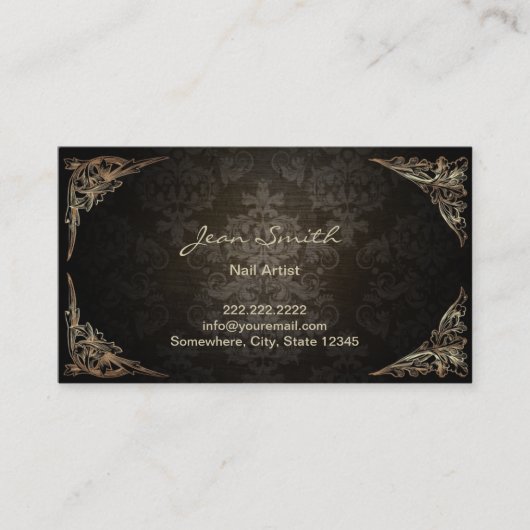 ネイルサロンのヴィンテージによって組み立てられる暗いダマスク織 名刺 (正面)