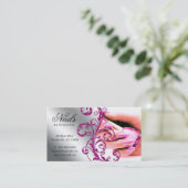 ネイルサロンの名刺のグリッターのピンクの銀2 名刺 (スタンド正面)