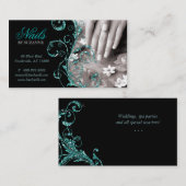 ネイルサロンの名刺のグリッターの青のティール(緑がかった色) 名刺 (正面/裏面)