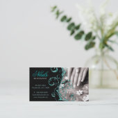 ネイルサロンの名刺のグリッターの青のティール(緑がかった色) 名刺 (スタンド正面)