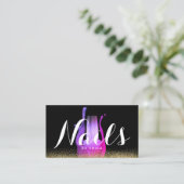 ネイルサロンの金ゴールドの紫色のポーランド人のボトルのネイルアーチスト 名刺 (スタンド正面)