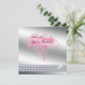 ネイルサロンエレガントピンクグリッターきらきら光る 招待状 (スタンド正面)