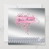 ネイルサロンエレガントピンクグリッターきらきら光る 招待状 (正面)