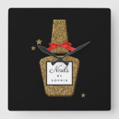 ネイルサロンカスタムゴールデングリッタースタイリスト スクエア壁時計 (正面)