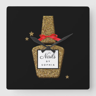 ネイルサロンカスタムゴールデングリッタースタイリスト スクエア壁時計