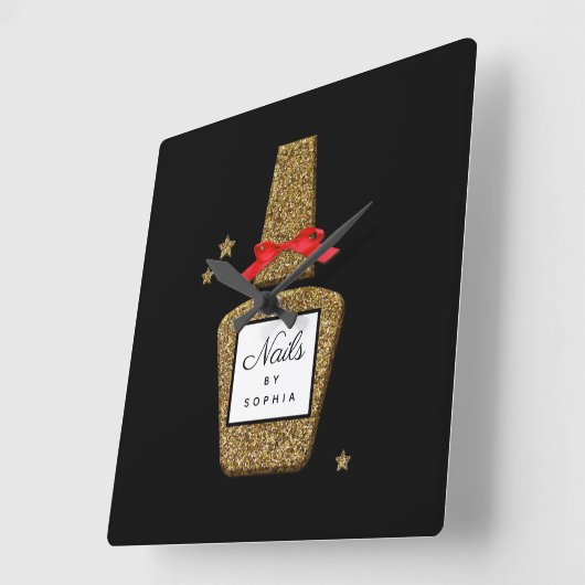 ネイルサロンカスタムゴールデングリッタースタイリスト スクエア壁時計 (傾斜)