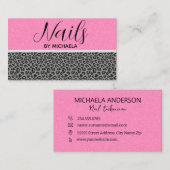 ネイルサロンガーリーピンクヒョウアニマルプリント 名刺 (正面/裏面)