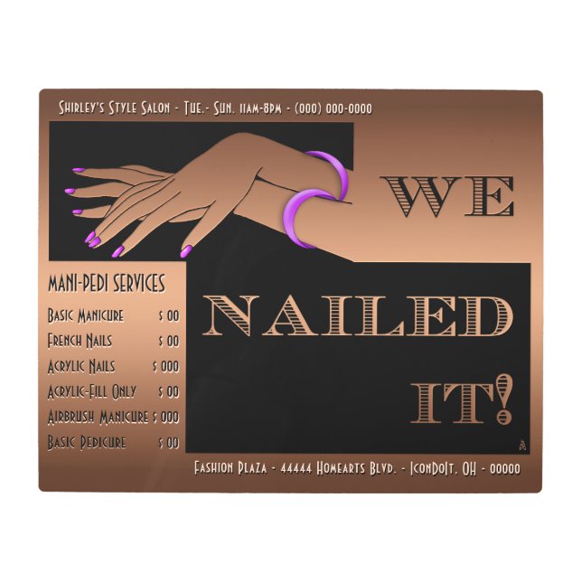 ネイルサロンサインブラウン – アールデコ-パーソナライズされた メタルプリント (正面)