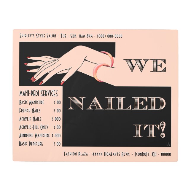 ネイルサロンサービスの署名 – アールデコ- パーソナライズされた メタルプリント (正面)