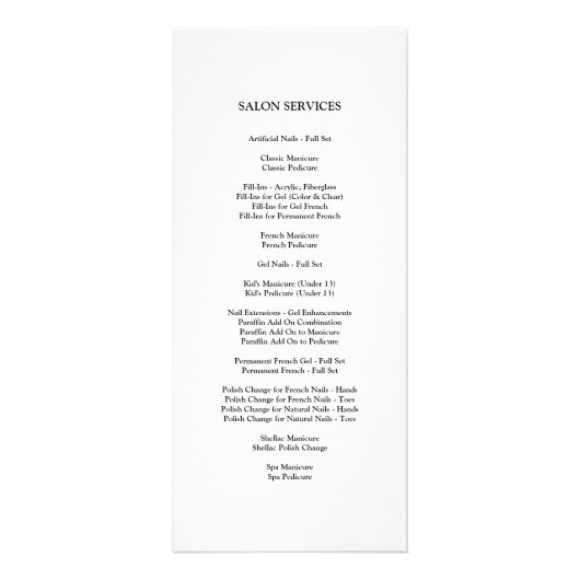 ネイルサロンサービス価格表{Hot Pink} ラックカード (裏面)