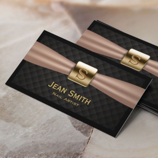 ネイルサロンシック金ゴールドモノグラムダイヤモンドキルテッド 名刺