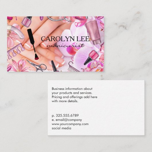 ネイルサロンツール装置 | マニキュアされた手 名刺 (正面/裏面)