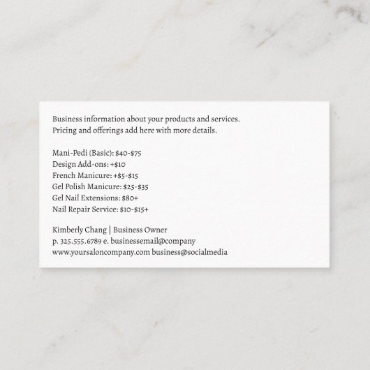 ネイルサロンツール | 磨き上げた手のマニキュアのロゴ 名刺 (裏面)