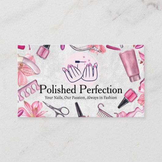 ネイルサロンツール | 磨き上げた手のマニキュアのロゴ 名刺 (正面)