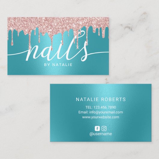 ネイルサロンバラ金ゴールドドリップスターコイズタイポグラフィ 名刺 (正面/裏面)