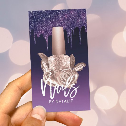 ネイルサロンバラ金ゴールドフローラモダンパープルドリップ 名刺