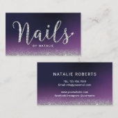 ネイルサロンパープルラグジュアリーダイヤモンドタイポグラフィ 名刺 (正面/裏面)
