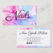ネイルサロンピンクガーリーブルー抽象芸術水彩画 名刺 (正面/裏面)